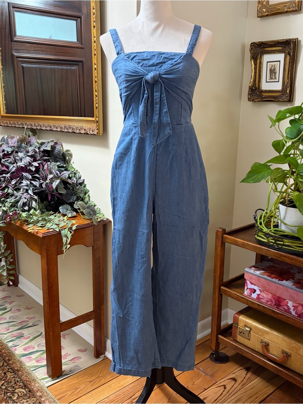 Abercrombie&fitch SzSm Sleeveless denim blue Tie-Front Jumpsuit